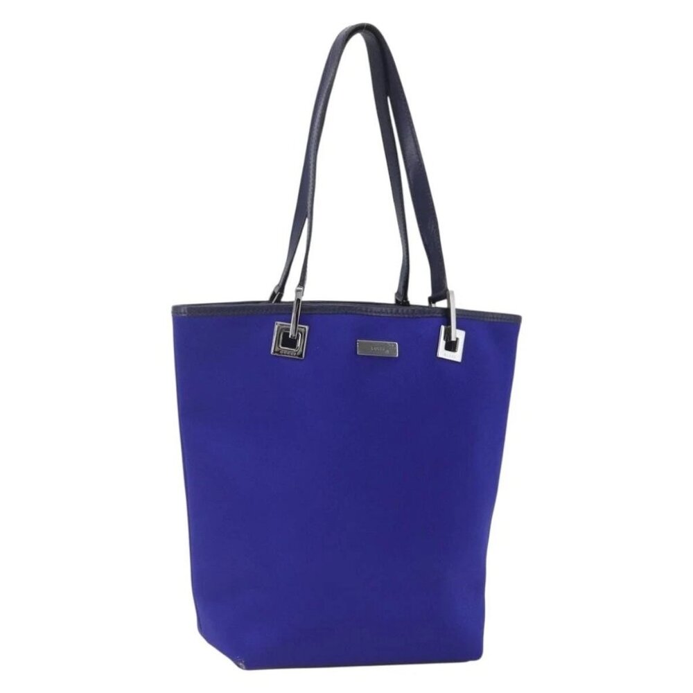 GUCCI Tote Bag Nylon Leather Blue Silver 002 1099 Auth BA9208